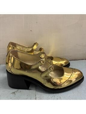 Gold Metallic Double Strap Mary Jane Heels